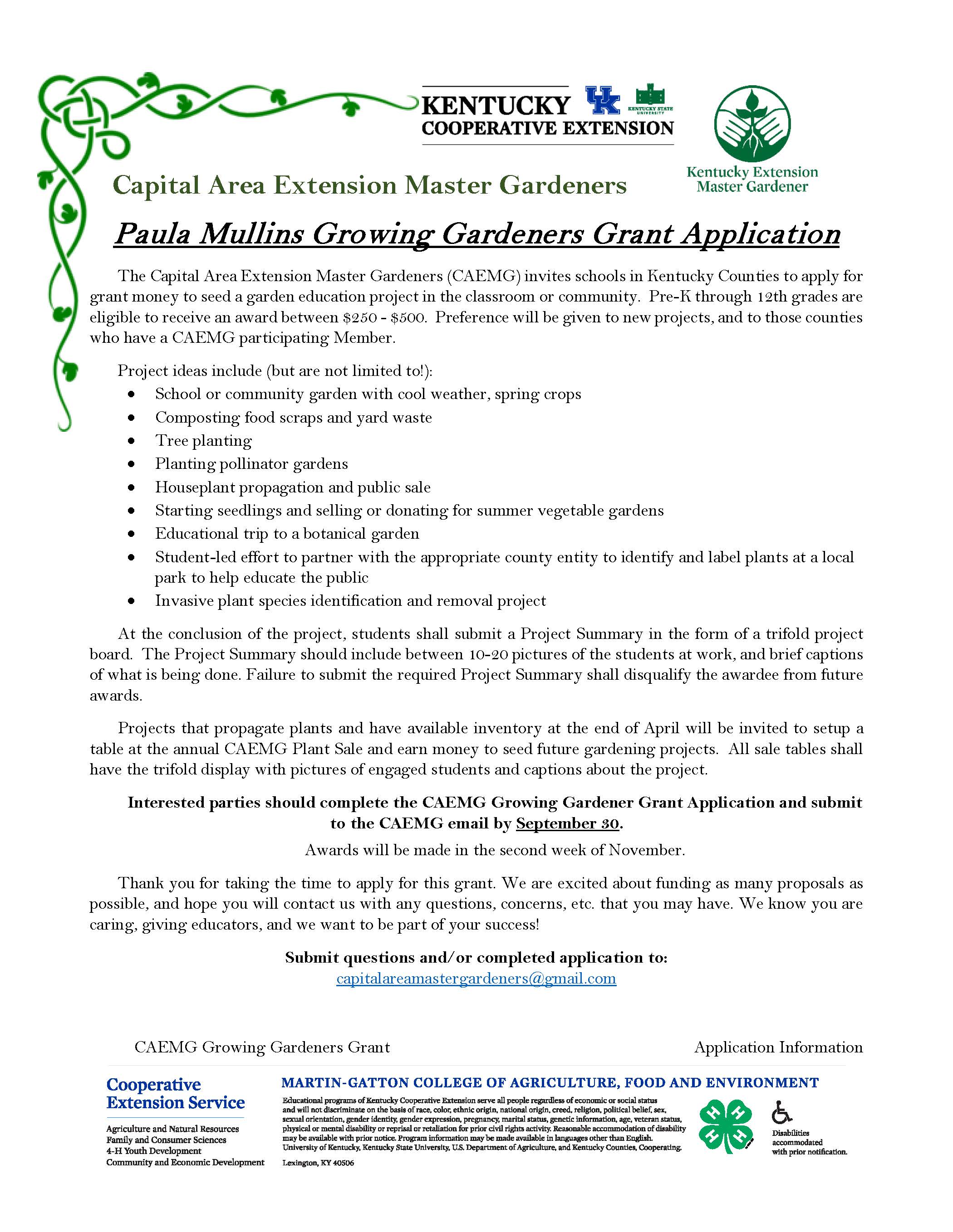 Growing Gardens Grant flyer