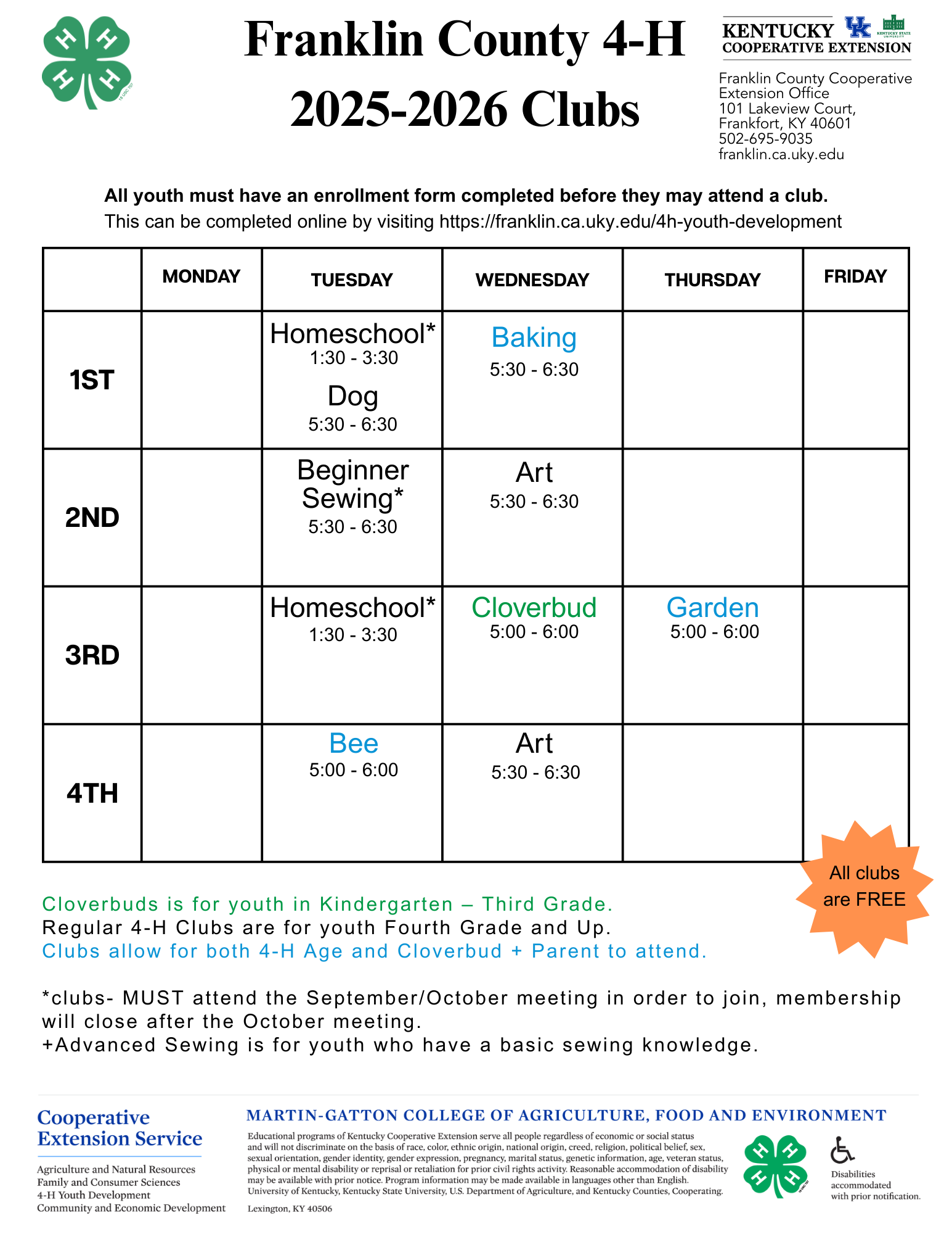 2025 Club Calendar